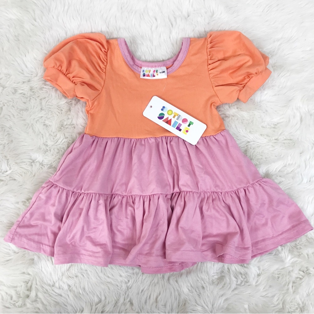 DOT DOT SMILE Baby Girl Pink Orange Tiered Dress Size 6-12 Months Spring Summer